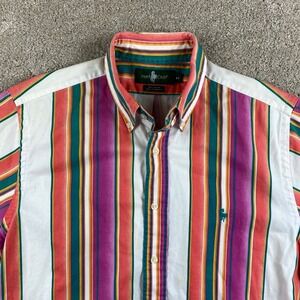 Hunt Club Mens Short Sleeve Button Down Shirt Multi Color Stripe Cotton Size M